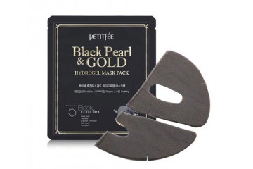 Гидрогелевая маска с золотом и черным жемчугом Petitfee Black Pearl & Gold Hydrogel Mask Pack + 5 Black Complex