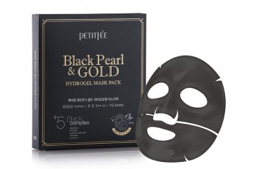 Набор гидрогелевых маскок с золотом и черным жемчугом Petitfee Black Pearl & Gold Hydrogel Mask Pack + 5 Black Complex 5 шт.