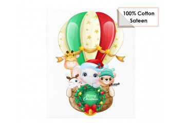 Панелька из сатина для детского пледа Животные на воздушном шаре Merry Christmas #1