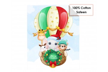 Панелька из сатина для детского пледа Животные на воздушном шаре Merry Christmas #2