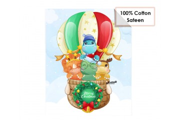 Панелька из сатина для детского пледа Динозаврики на воздушном шаре Merry Christmas #2